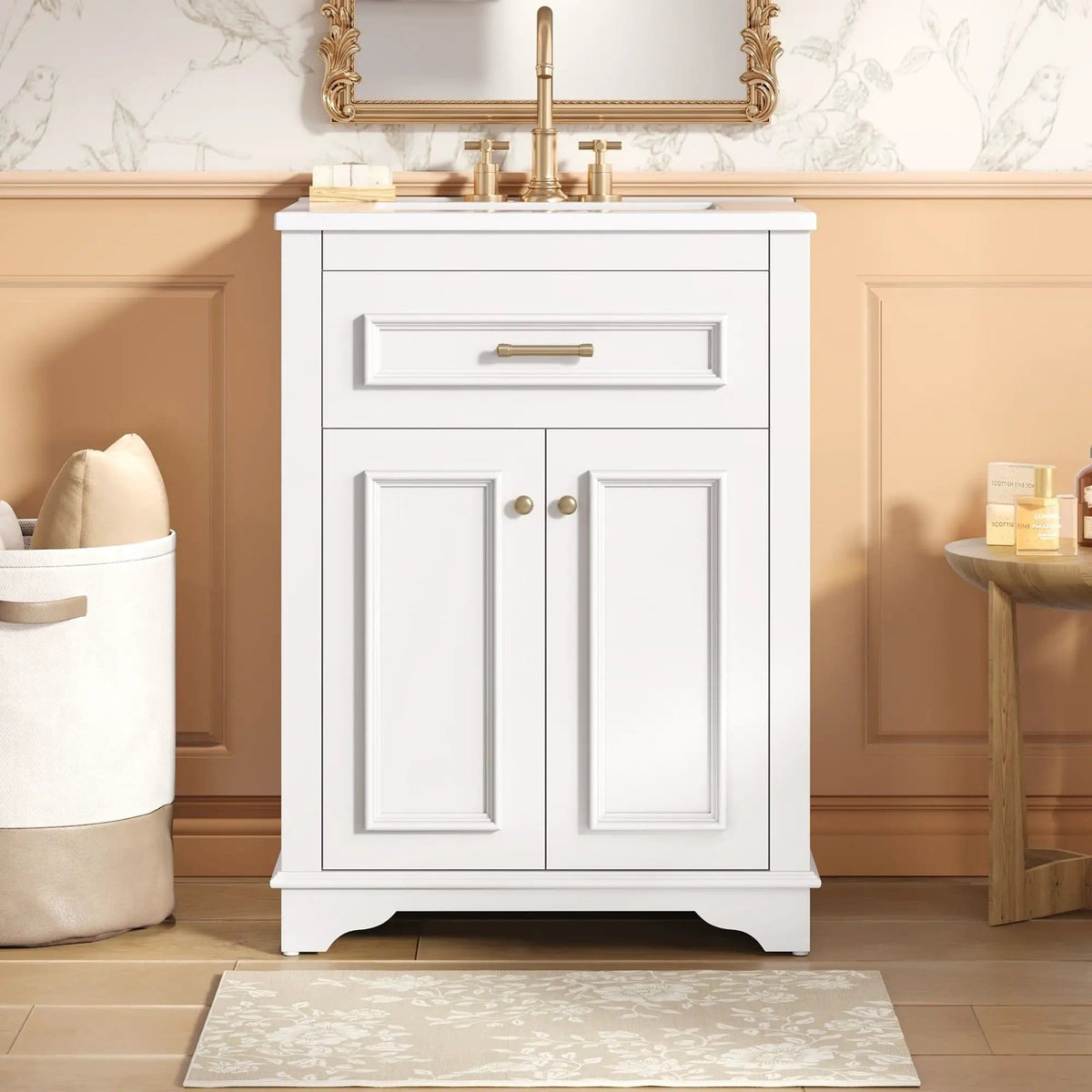 Bathroom Vanity With Integrated Sink, 2 Door Cabinet With Tip Out Drawer | 3 Pieces | Solid Wood & Iron | Bathroom