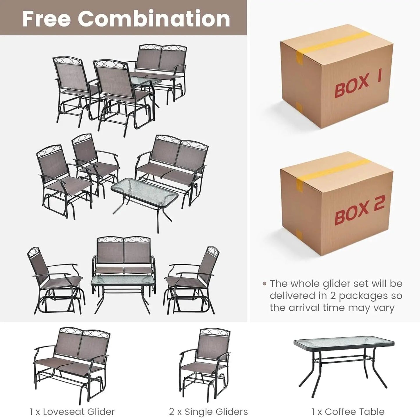 4 Piece Patio Glider Set With Gliding Loveseat Glass Table from PriceLows™