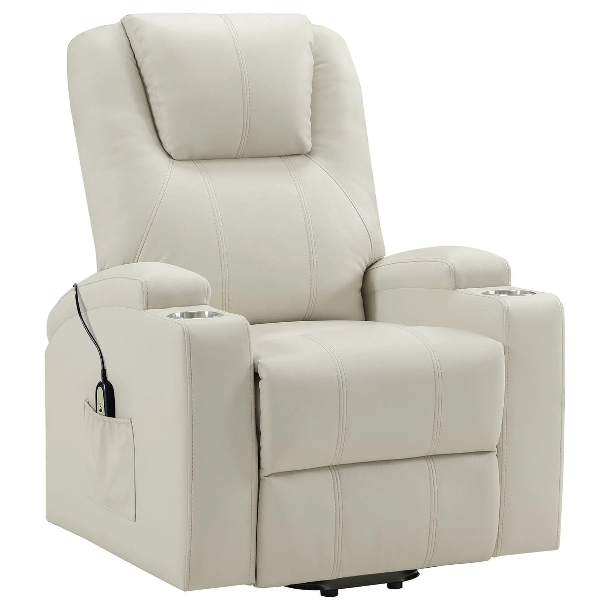 Macklin Power Lift Massage Recliner | Heat And Massage | Dual Cupholders | Smooth Upholstery