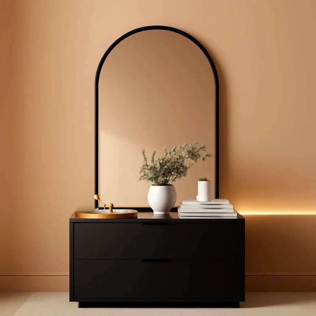 Black Arched Wall Mirror 42x24 Inches With Iron Frame from PriceLows™