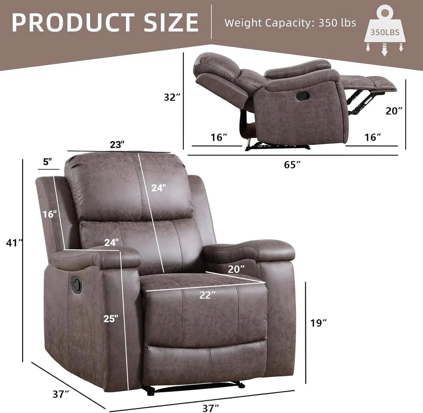 Grey Full Grain Leather Manual Recliner With Cup Holders from PriceLows™