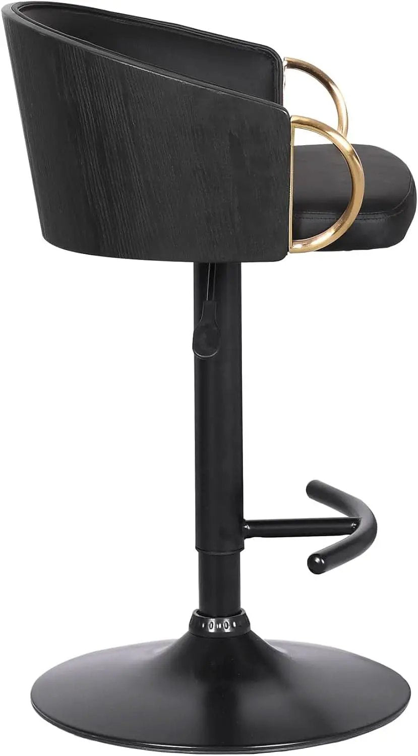 Adjustable Black Faux Leather Swivel Barstool with Gold Accents from PriceLows™