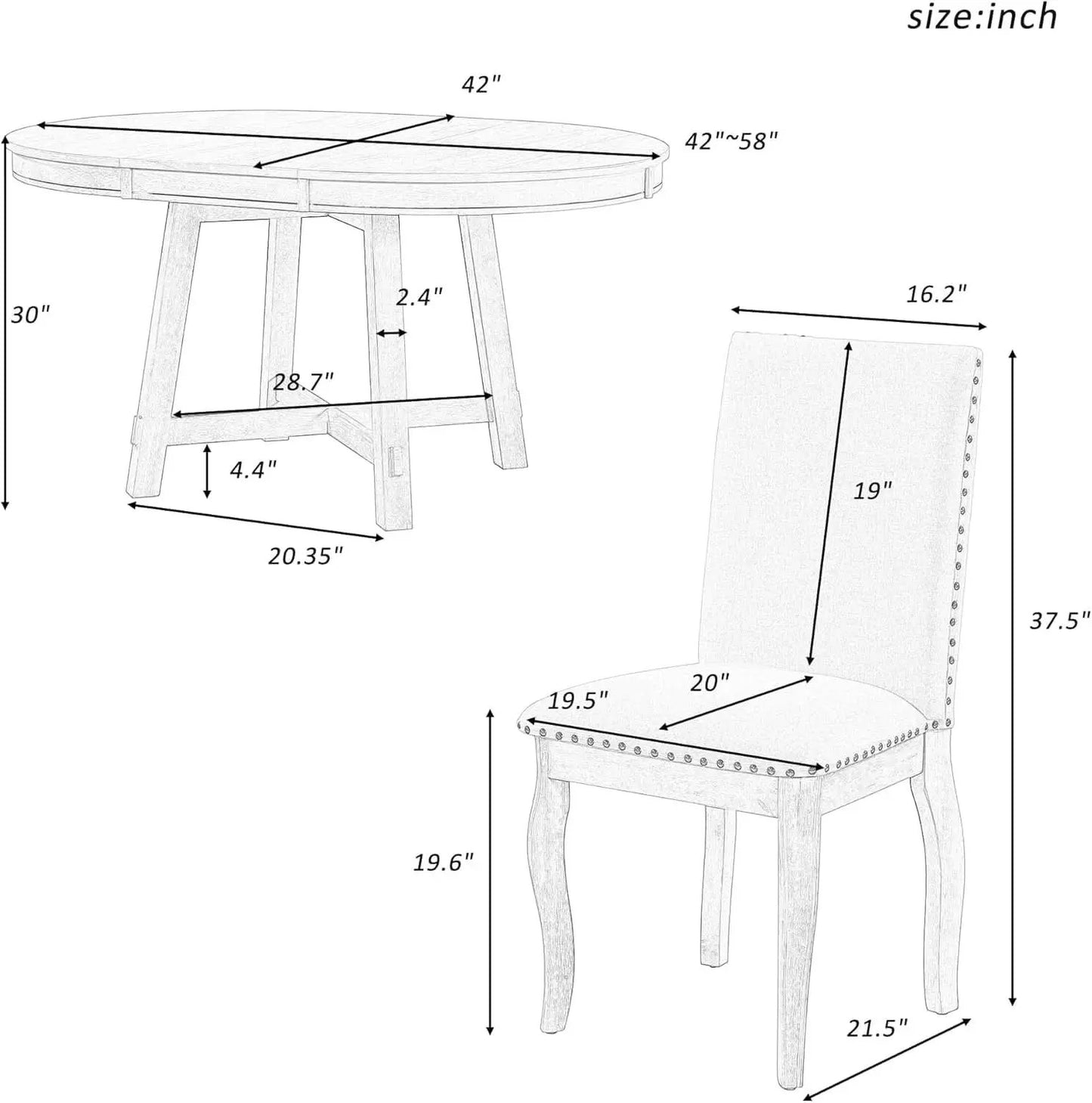 Farmhouse Round Extendable Dining Table Set Oak Finish with Upholstered Chairs from PriceLows™
