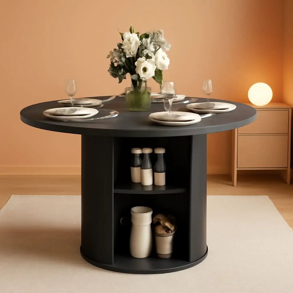 47 Inch Round Dining Table For 4 With Storage Shelf Black from PriceLows™