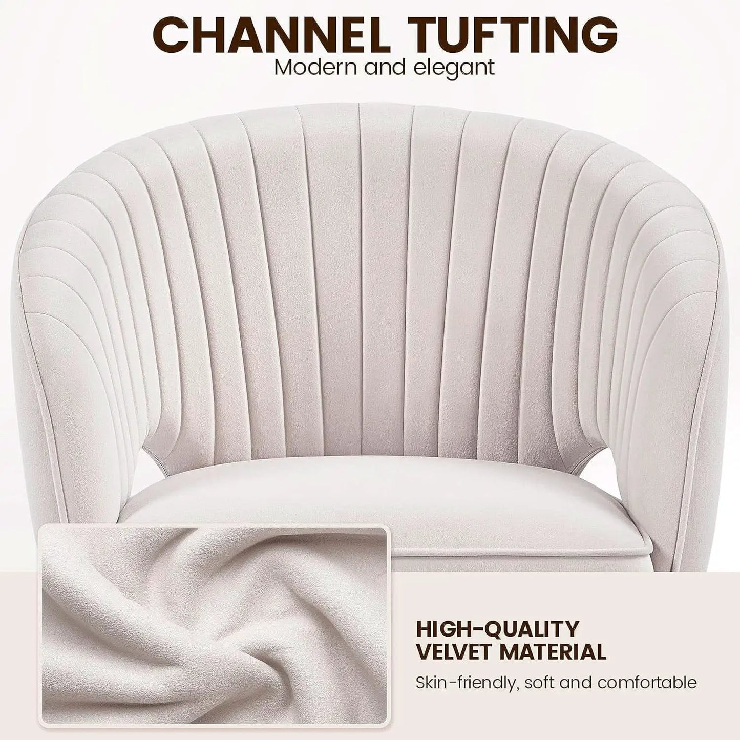 Cream Velvet Swivel Desk Chair With Wheels Tufted Back from PriceLows™