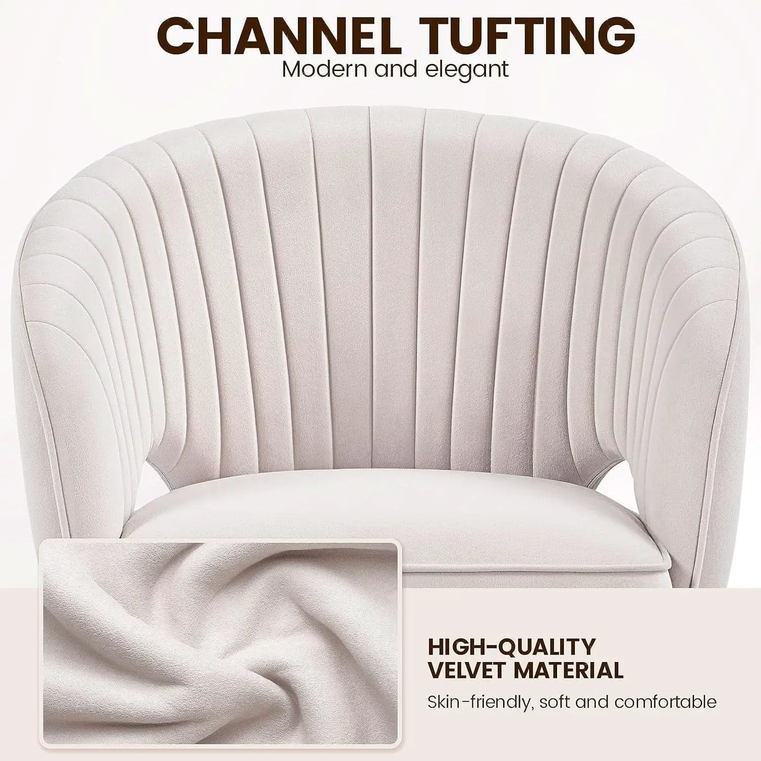 Cream Velvet Swivel Desk Chair With Wheels Tufted Back from PriceLows™