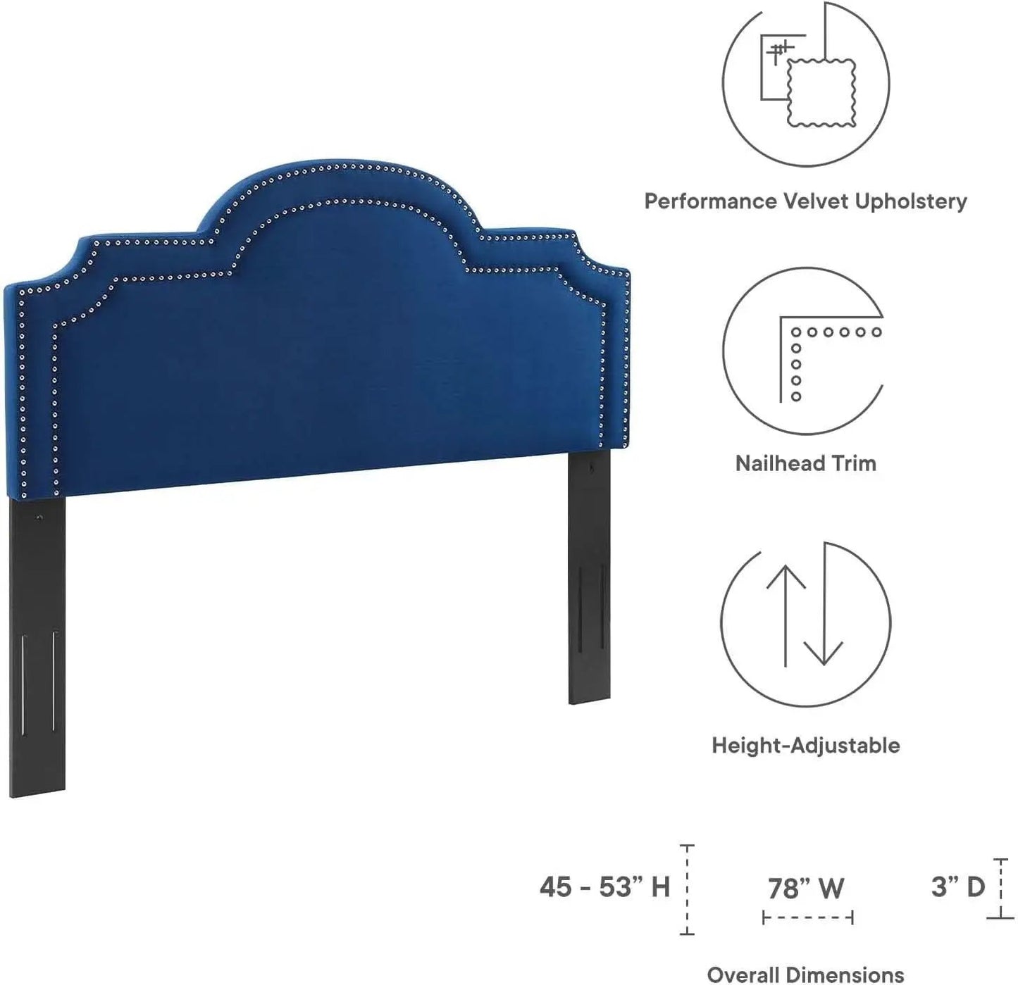 Navy Velvet King Headboard with Nailhead Trim and Foam from PriceLows™
