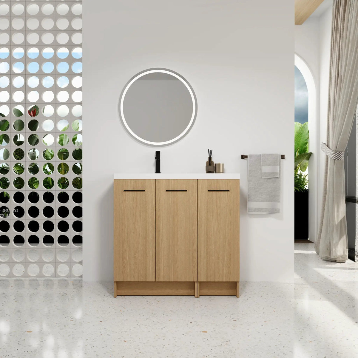 Wall Mounted Floating Bathroom Vanity | 3 Door Modular | Gel Coat Sink