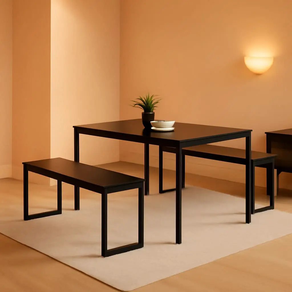 Espresso Textured Metal Frame Dining Table Benches from PriceLows™