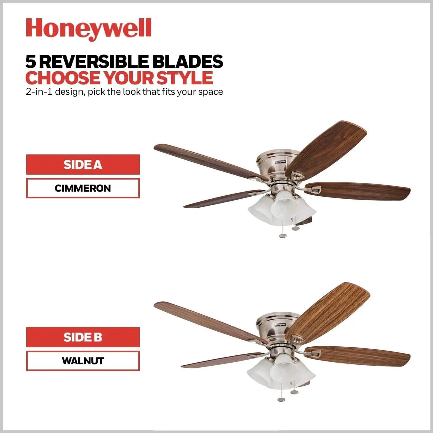 52 Inch Brushed Nickel LED Five Blade Ceiling Fan Light from PriceLows™