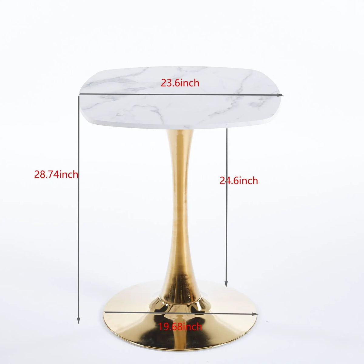 Square Tulip Dining Table For 2 4 People | 23.62 x 23.62 x 28.93 in | Metal & Mdf | Golden / White