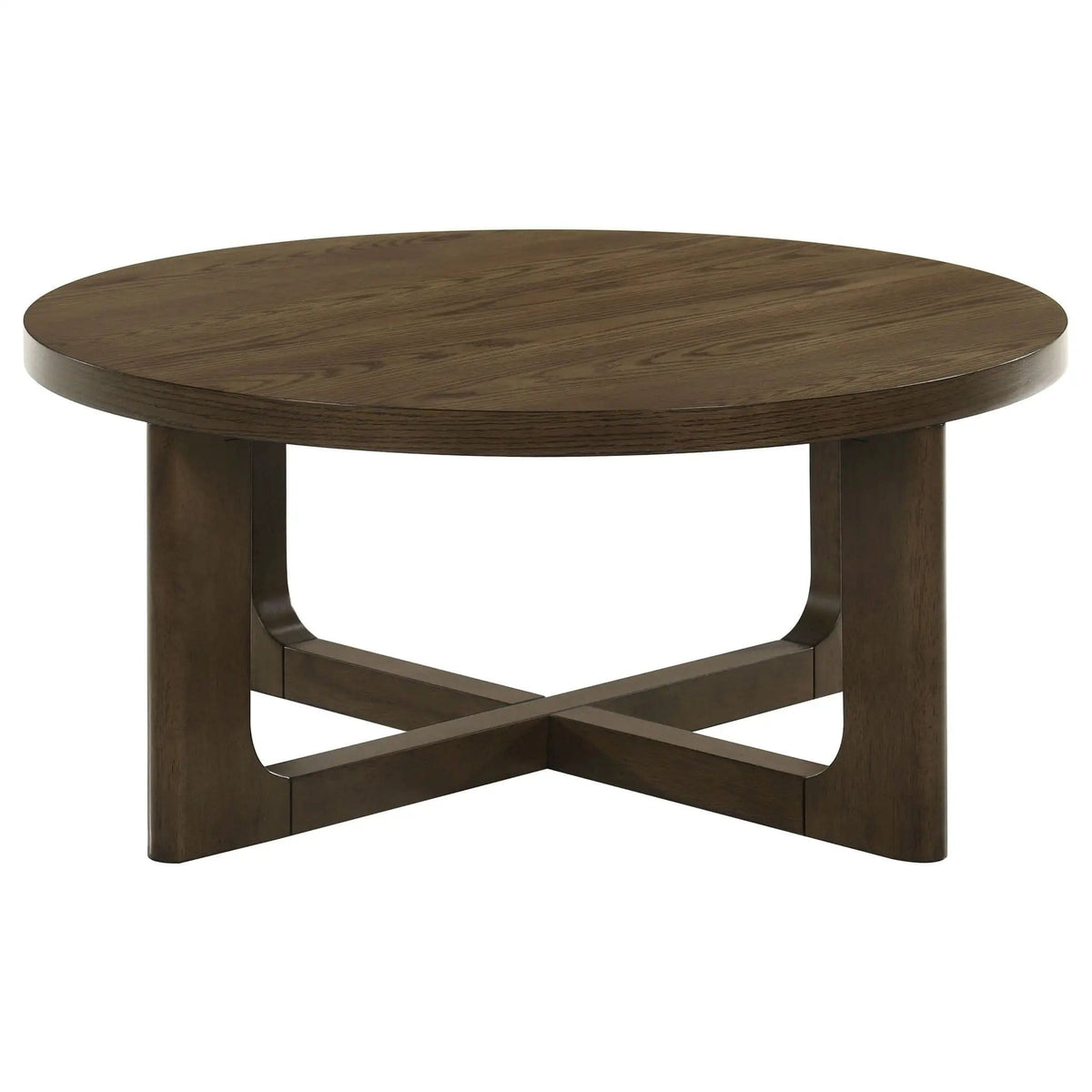 Kessler Round Sculptural Wood Coffee Table | 35.5 x 35.5 x 16.25 in | Rubberwood & Engineered Wood | Brown