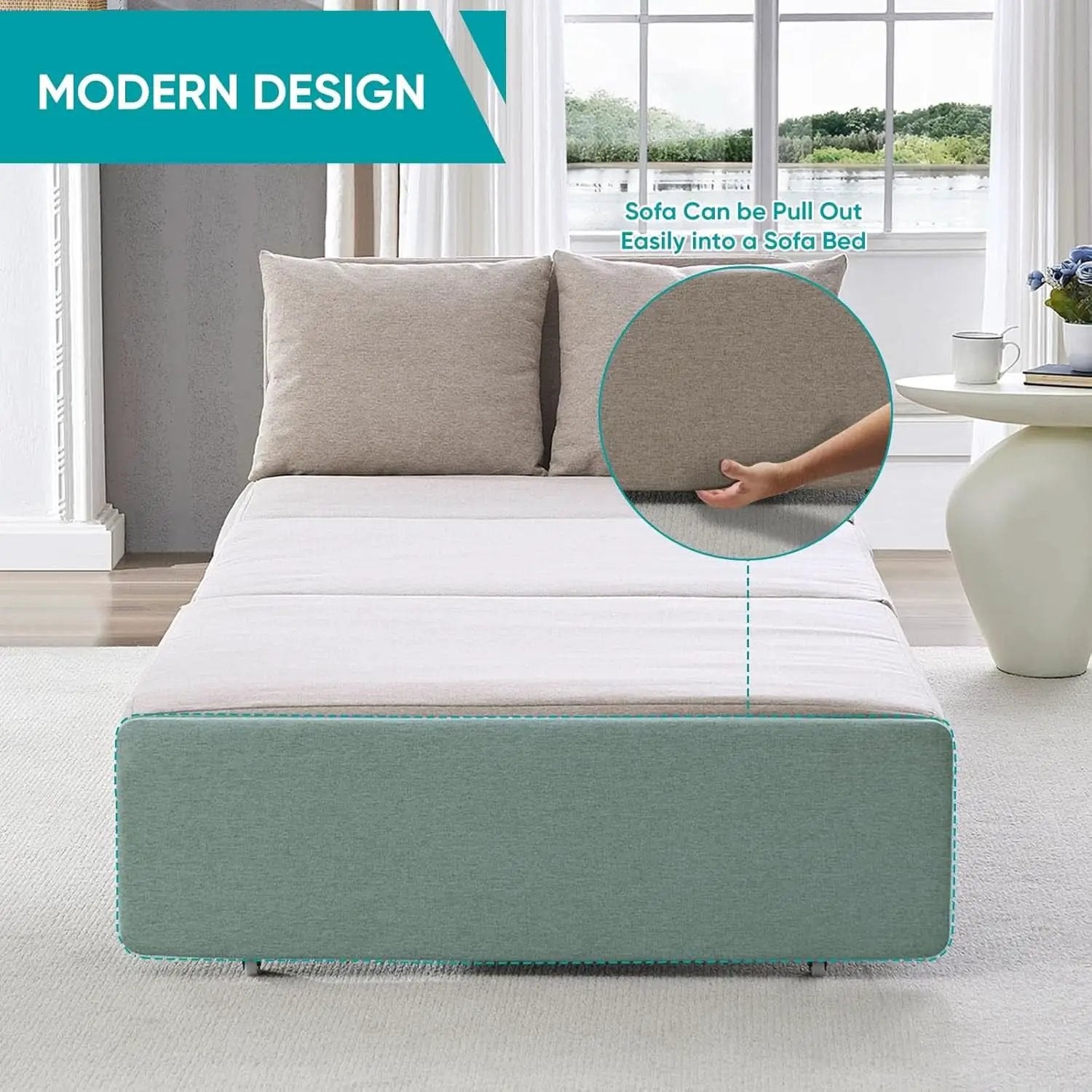Twin Size Premium Convertible Sofa Bed Sleeper Beige from PriceLows™