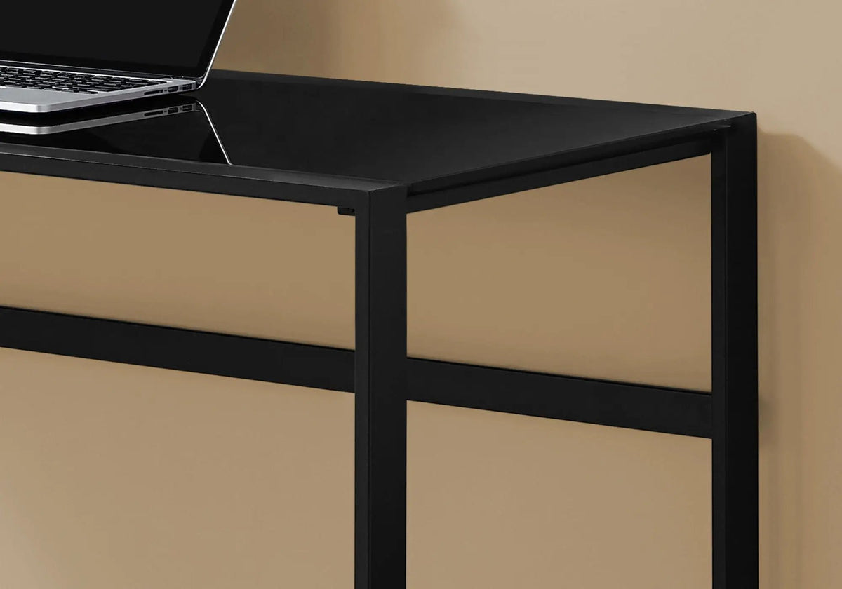 Frosted Glass Computer Desk | 48 Inch Width | Tempered Glass Top | Metal Trestle Support