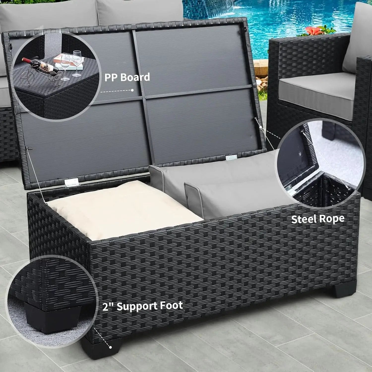 Six Piece Outdoor Wicker Furniture Set With Grey Cushions from PriceLows™