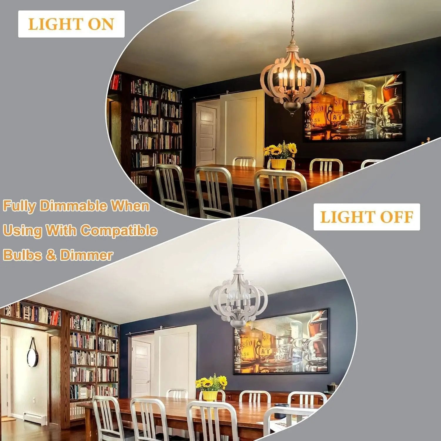 Wooden Farmhouse Chandelier Distressed White Five Lights from PriceLows™