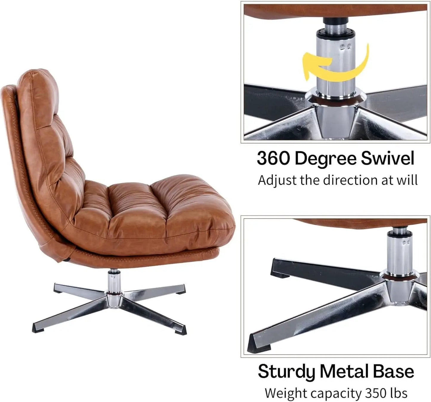 Brown Upholstered Faux Leather Swivel Chair Ottoman from PriceLows™