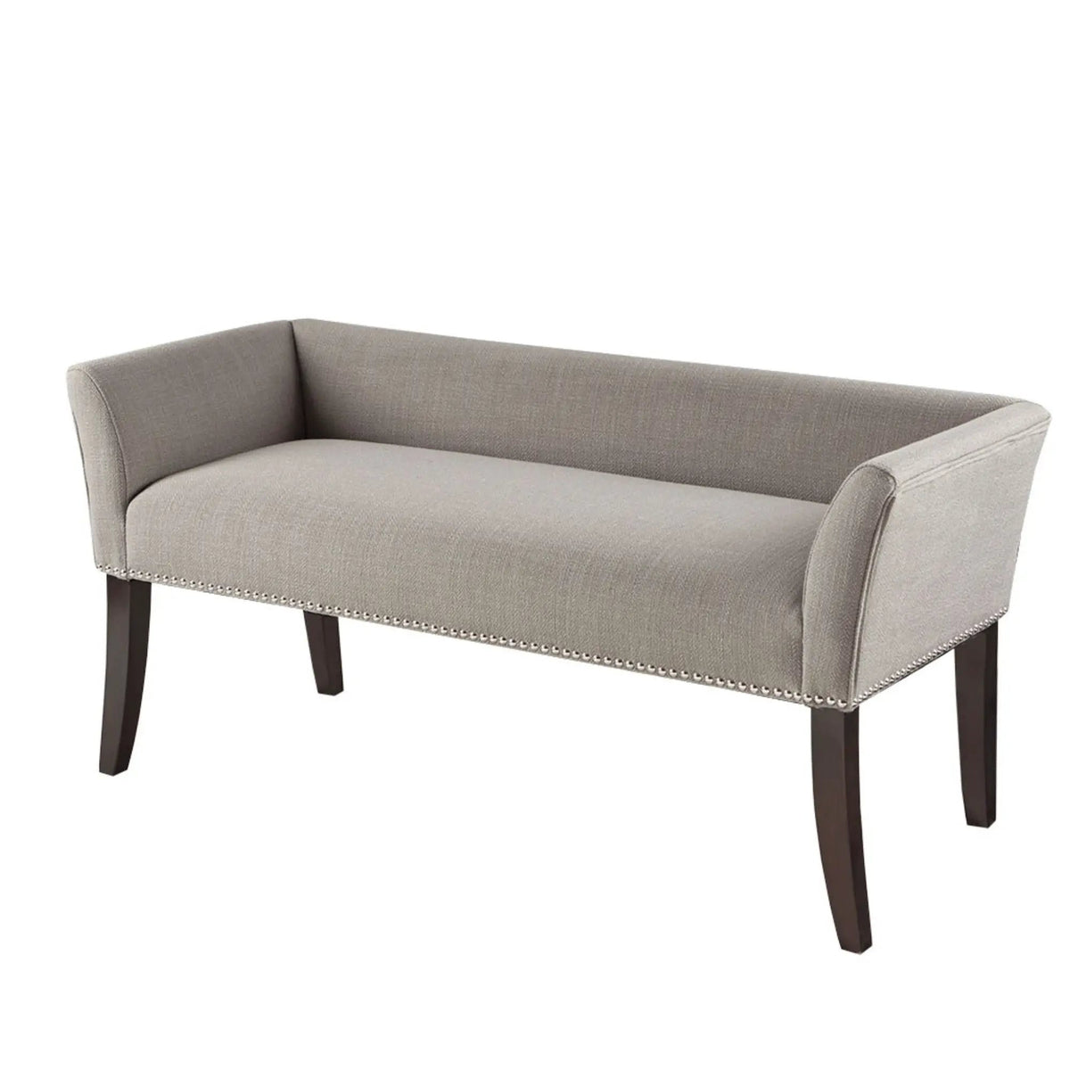 Upholstered Bench | Solid Wood Frame | Low Back And Flared Arms | Nailhead Trim