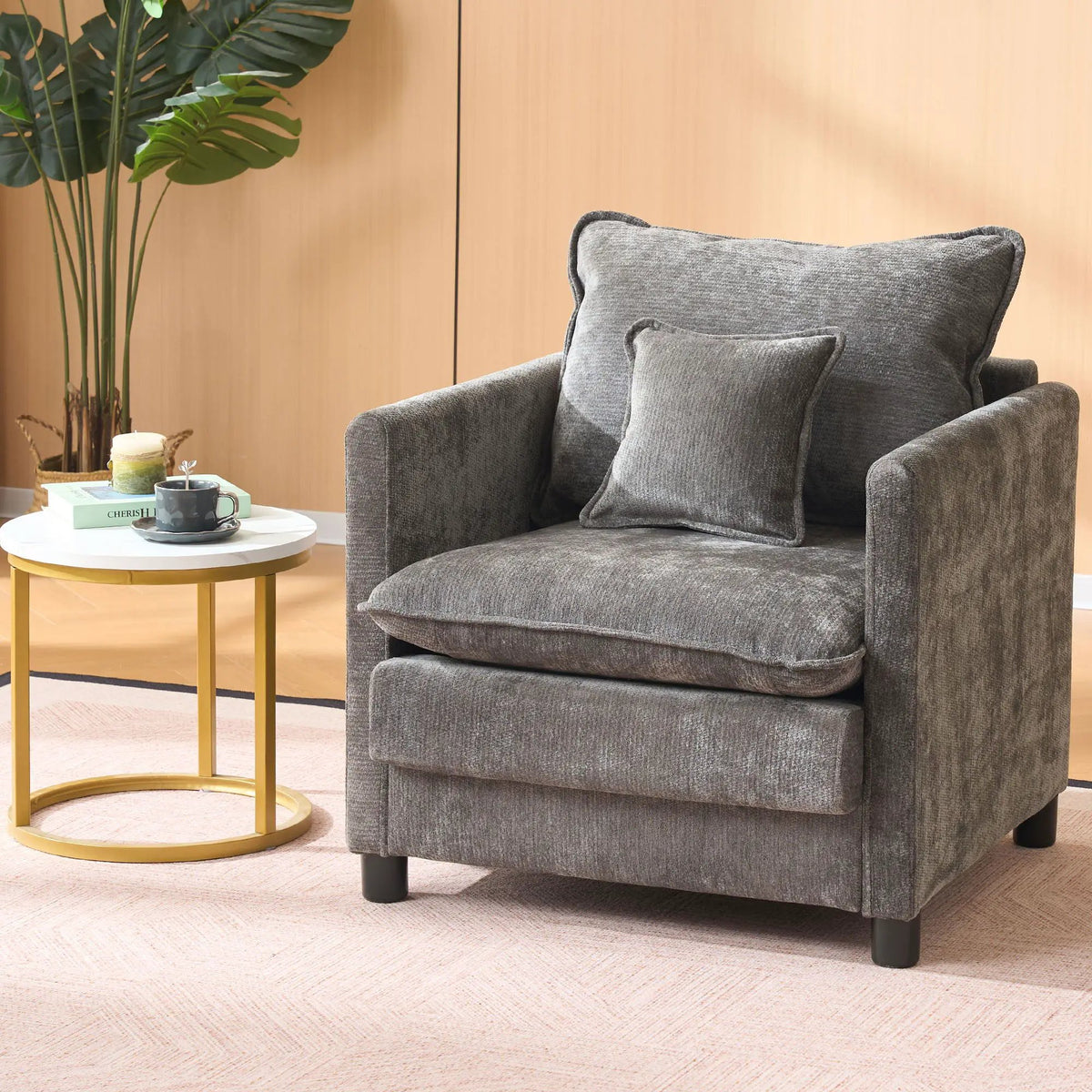 Modern Reading Armchair | Plush Seat Cushion | Padded Backrest