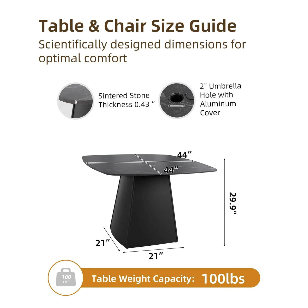 Rounded Square Outdoor Pedestal Dining Table | 2 Pieces | Aluminum & Stone | Dining Room