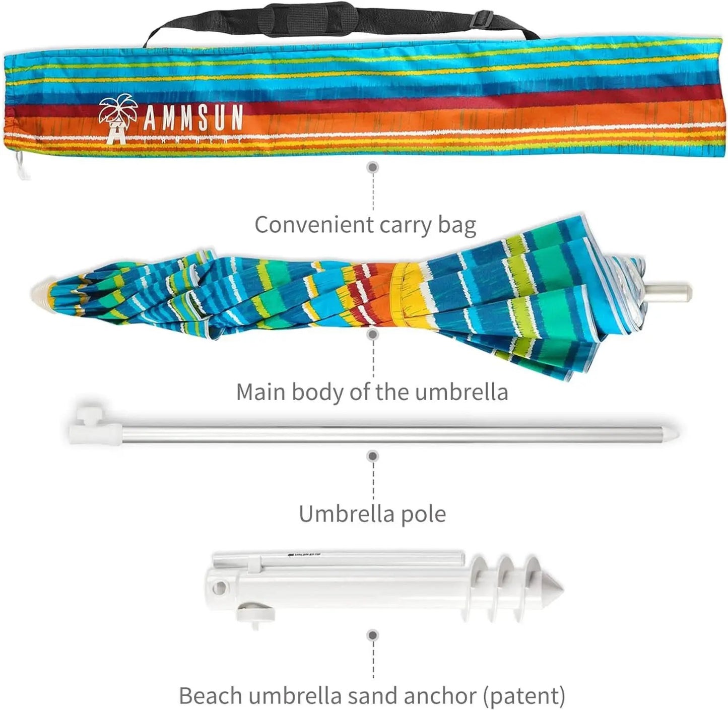 6.5Ft Durable Beach Umbrella With Sand Anchor UV Protected from PriceLows™