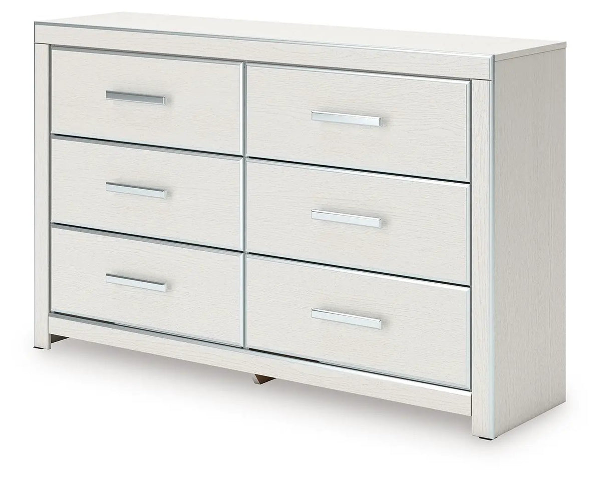 Zuraleus Six Drawer Dresser | Large-Scale Handles | Chrome-Tone Details | Glam Style