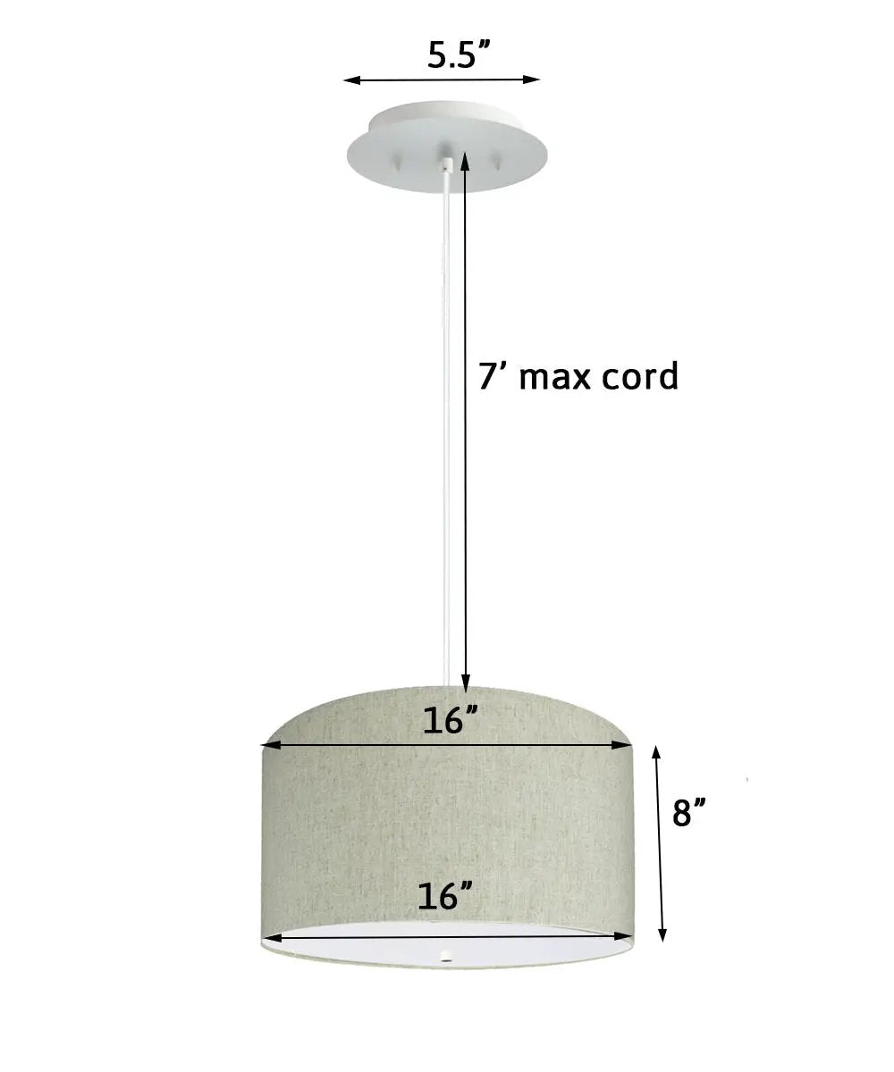 2 Light Pendant | 16" Width | Textured Oatmeal Shade With Diffuser | White Cord