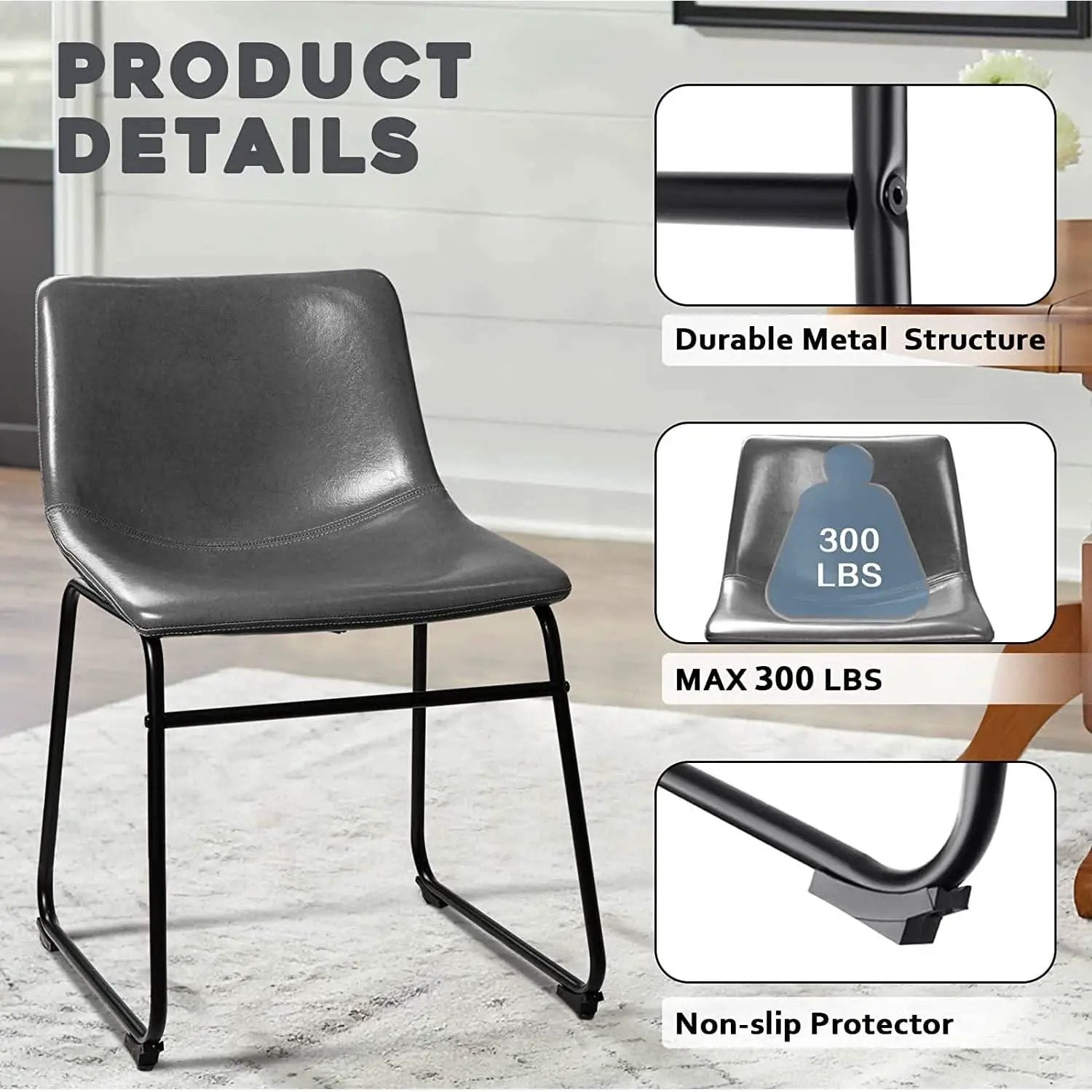 Faux Leather Dining Chairs 18 Inch Set of 2 Mid Century from PriceLows™