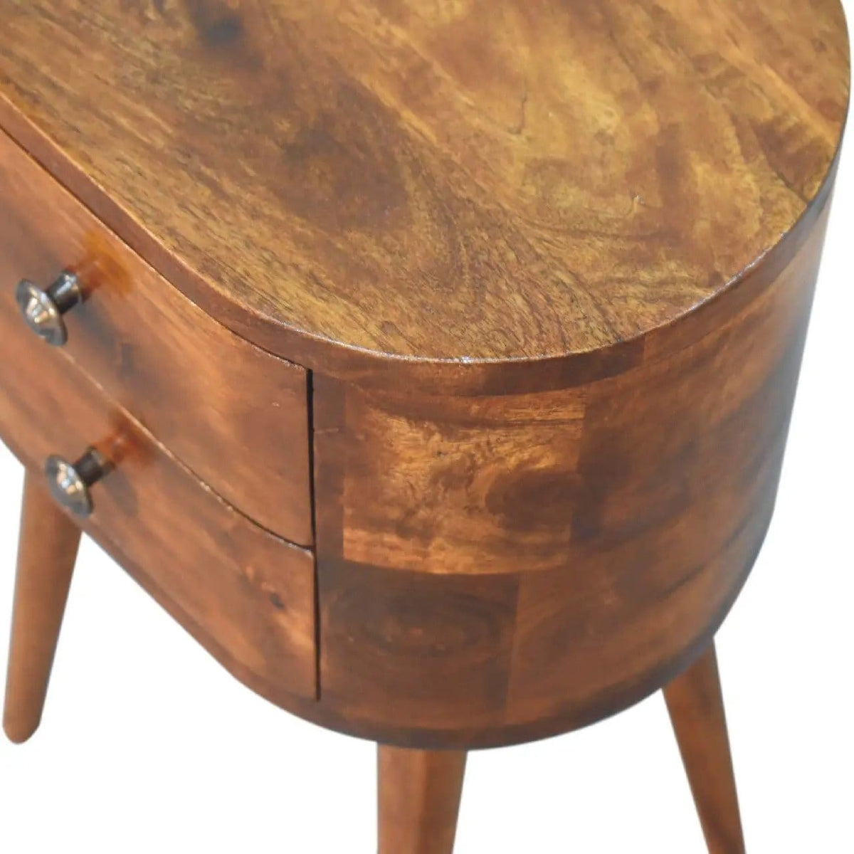 Mini Rounded Nightstand Chestnut | 13.78 x 9.84 x 19.69 in | Mango Wood & Brass | Bedroom