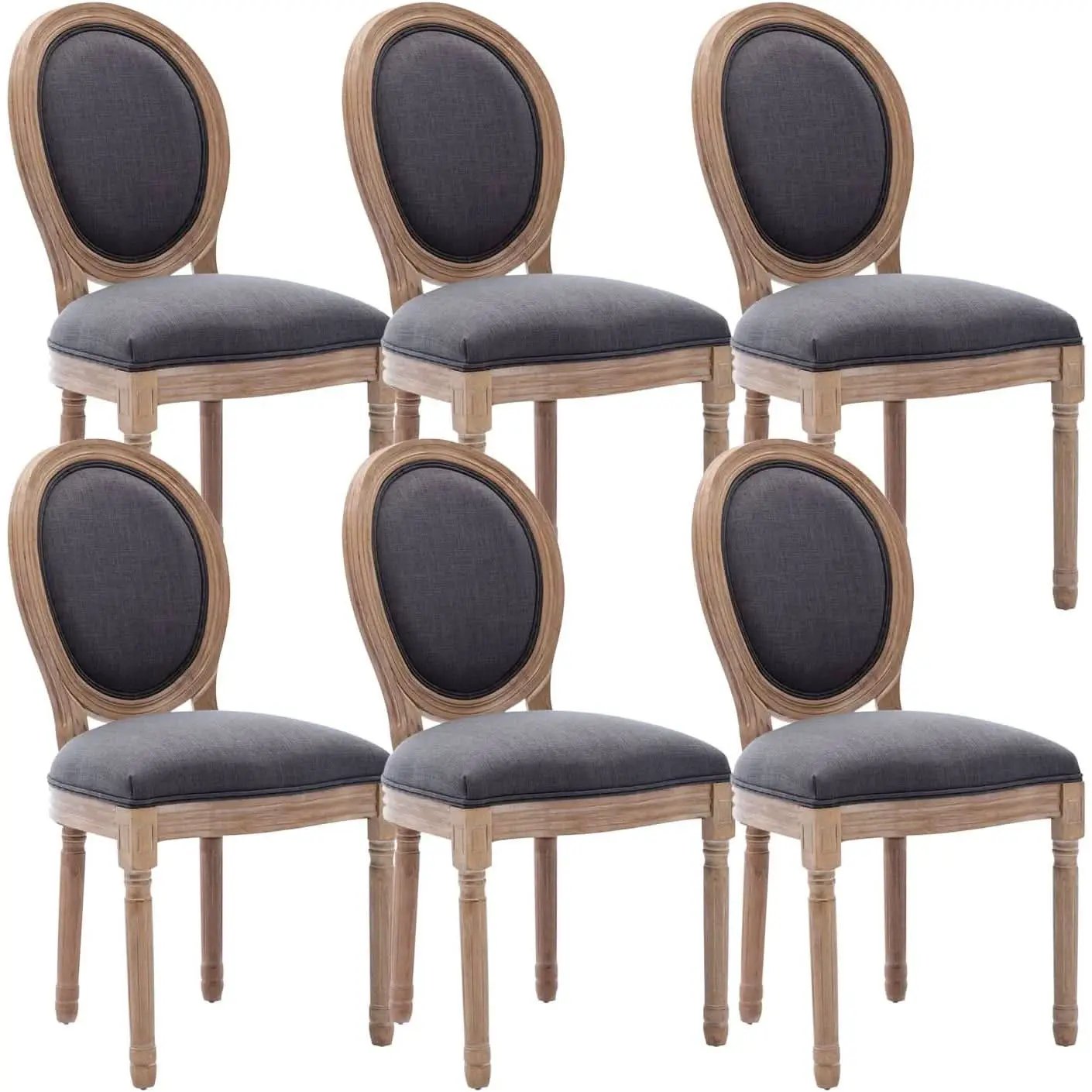 French Country Oak Upholstered Dining Chairs Set Of 6 from PriceLows™