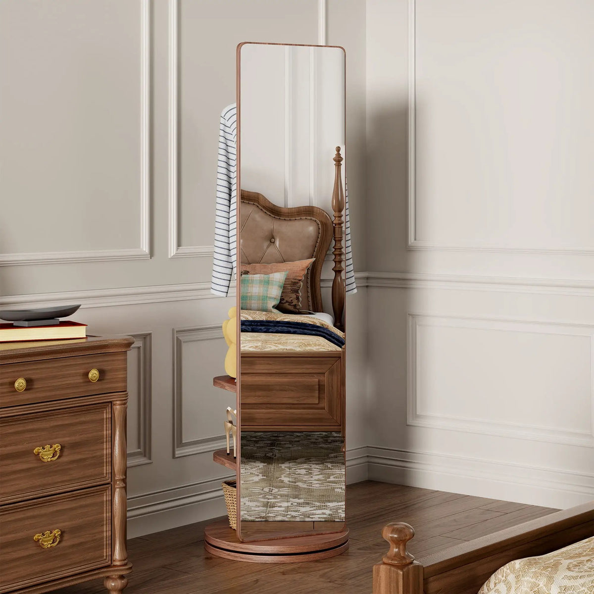 Full Length Mirror | 360 Rotation Design | Solid Wood Rack