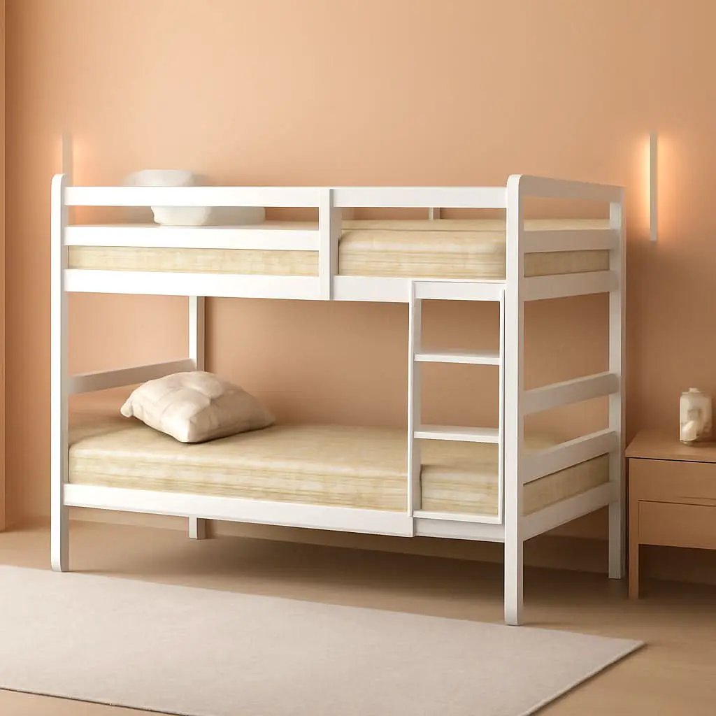White Twin Over Twin Bunk Bed With Integrated Ladder from PriceLows™