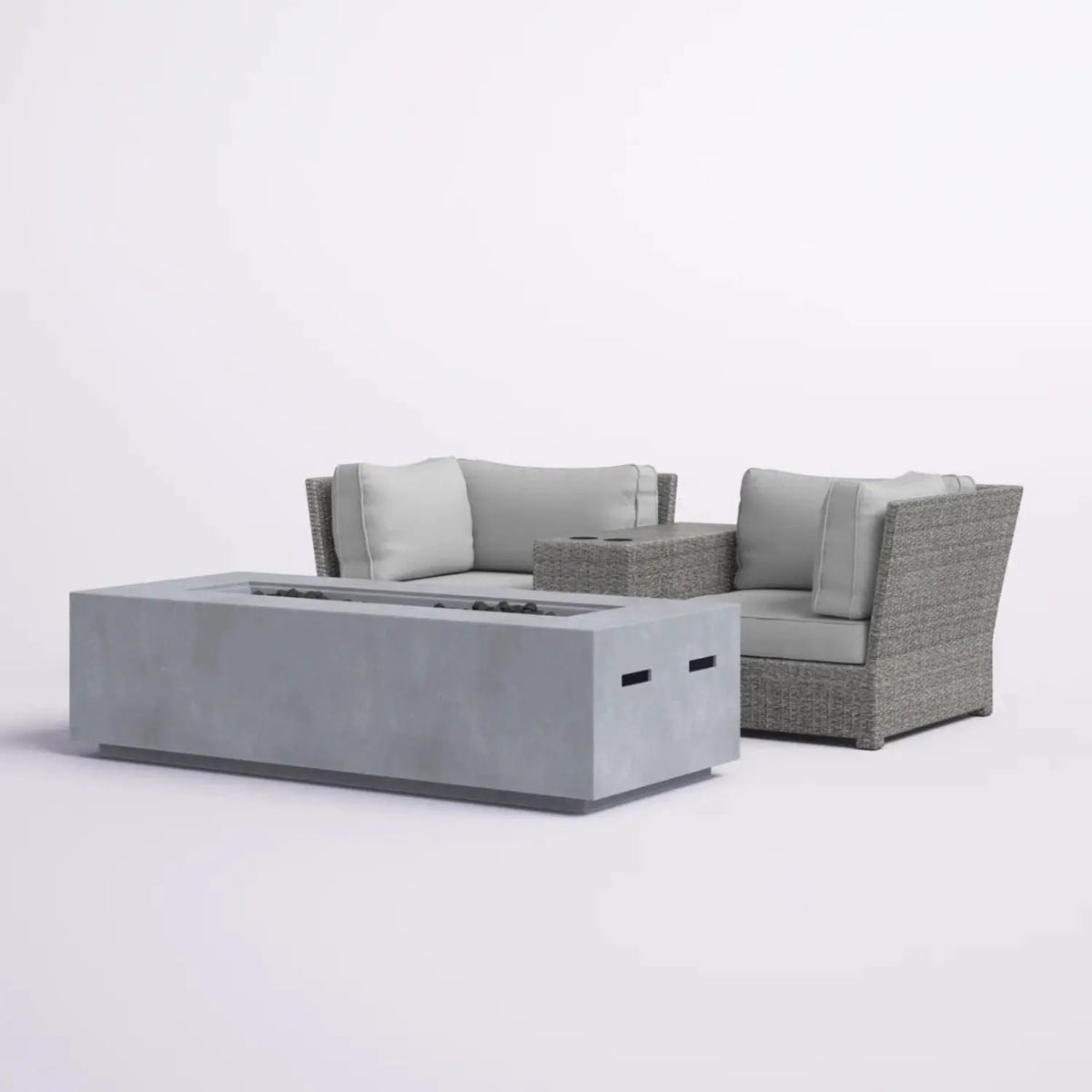 Outdoor Conversation Set | Fire Pit Included | 5 Inch Olefin Cushions | Espresso HDPE Wicker