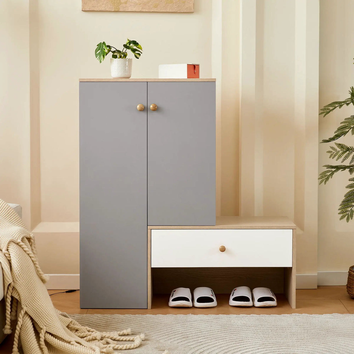 Shoe Storage Bench | Adjustable Shelves | Organizer | Gray Or White Or Wood