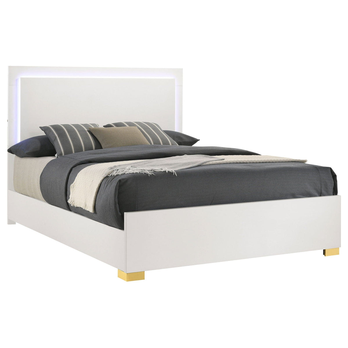 Marceline Wood Queen LED Panel Bed | 62.5 x 84.5 x 50.5 in | Engineered Wood & Metal | White