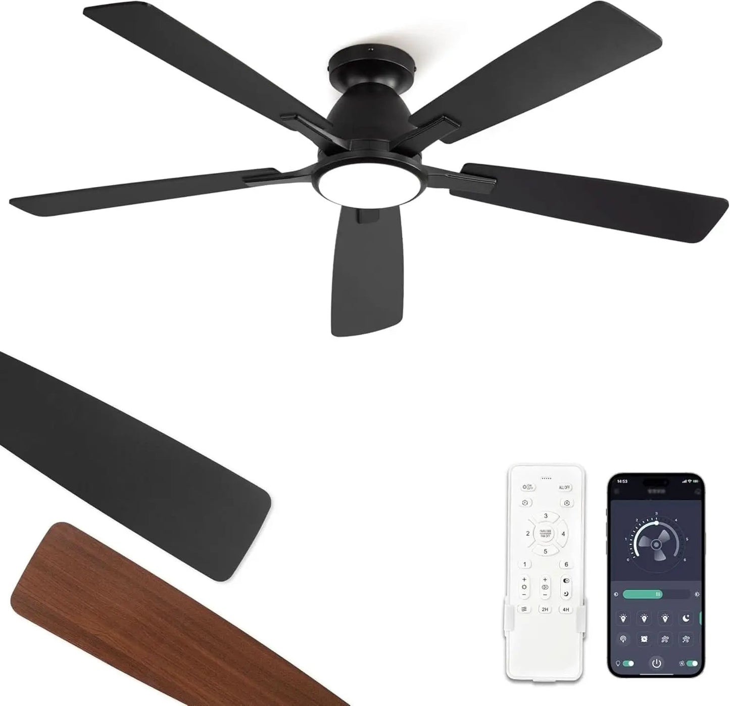 52 Inch Ceiling Fan With Lights Remote App Control from PriceLows™