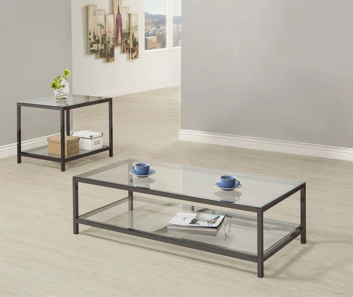 Trini 2-piece Coffee and End Table Set Black Nickel | 2-Piece Set | Tempered Glass & Steel | Dining Room