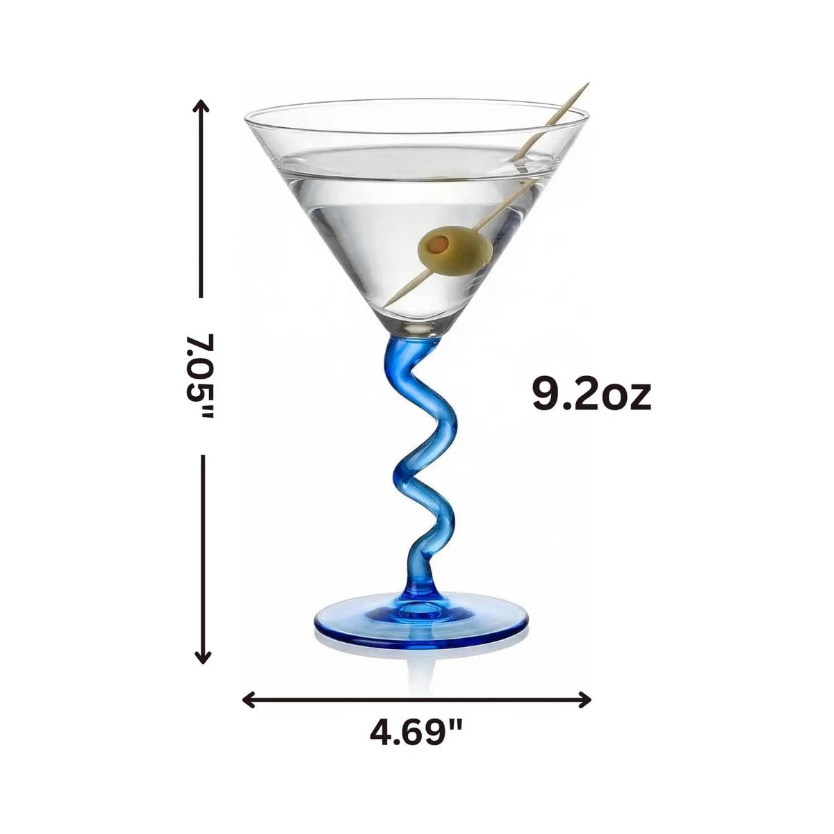 Spiral Stem Martini Glasses, 9.2oz 7.05" Blue | 9.2 oz | Set of 2 | Glass