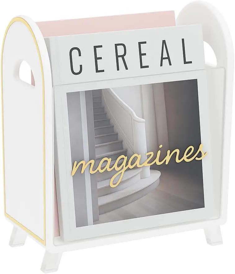 Khen Acrylic Magazine Holder with Gold Trim - 12.40" x 10" x 4.49" from PriceLows™