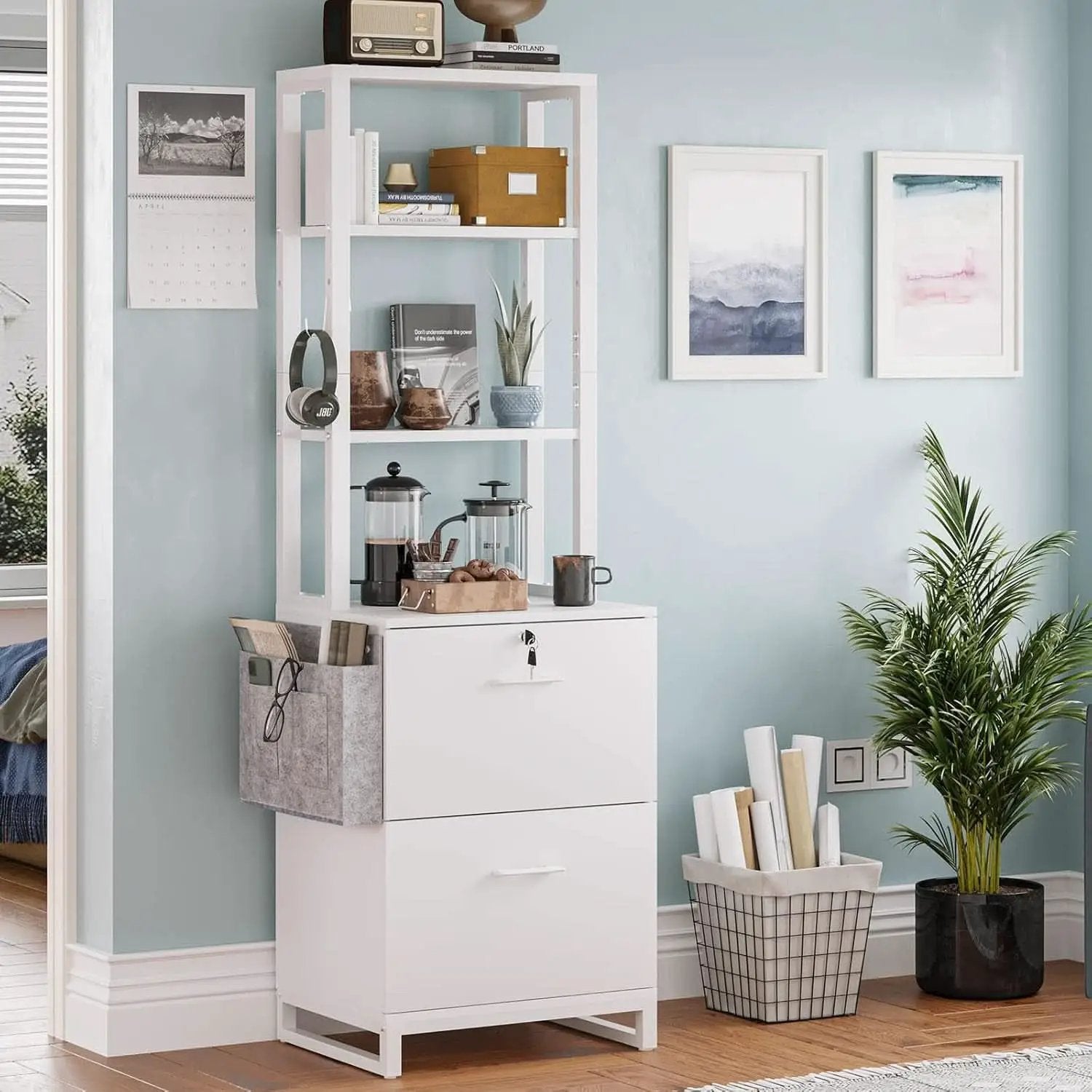 2 Drawer File Cabinet With Lock For Letter Legal A4 Folders White With Storage Bag Open Shelf And Hook from PriceLows™