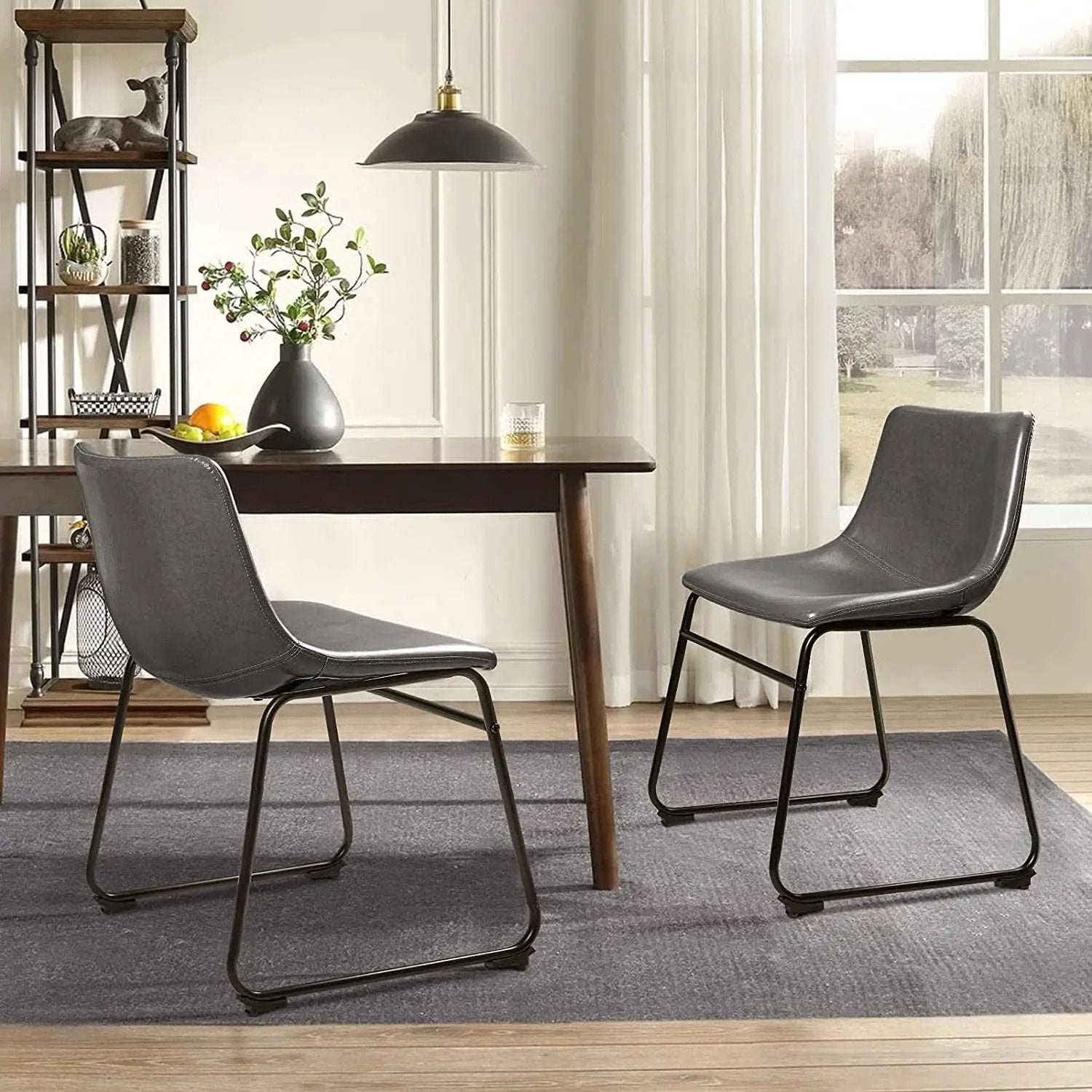 Faux Leather Dining Chairs 18 Inch Set of 2 Mid Century from PriceLows™