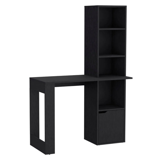 Writing Desk With Bookcase And Cabinet - | 17.8 x 38.8 x 58.3 in | Wood | Black