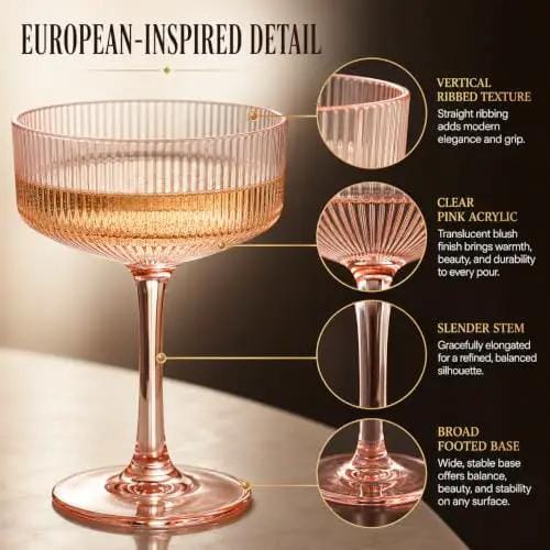Madrid Acrylic Champagne Coupe Cocktail Glassware | 7.7 oz | Set of 6 | Acrylic