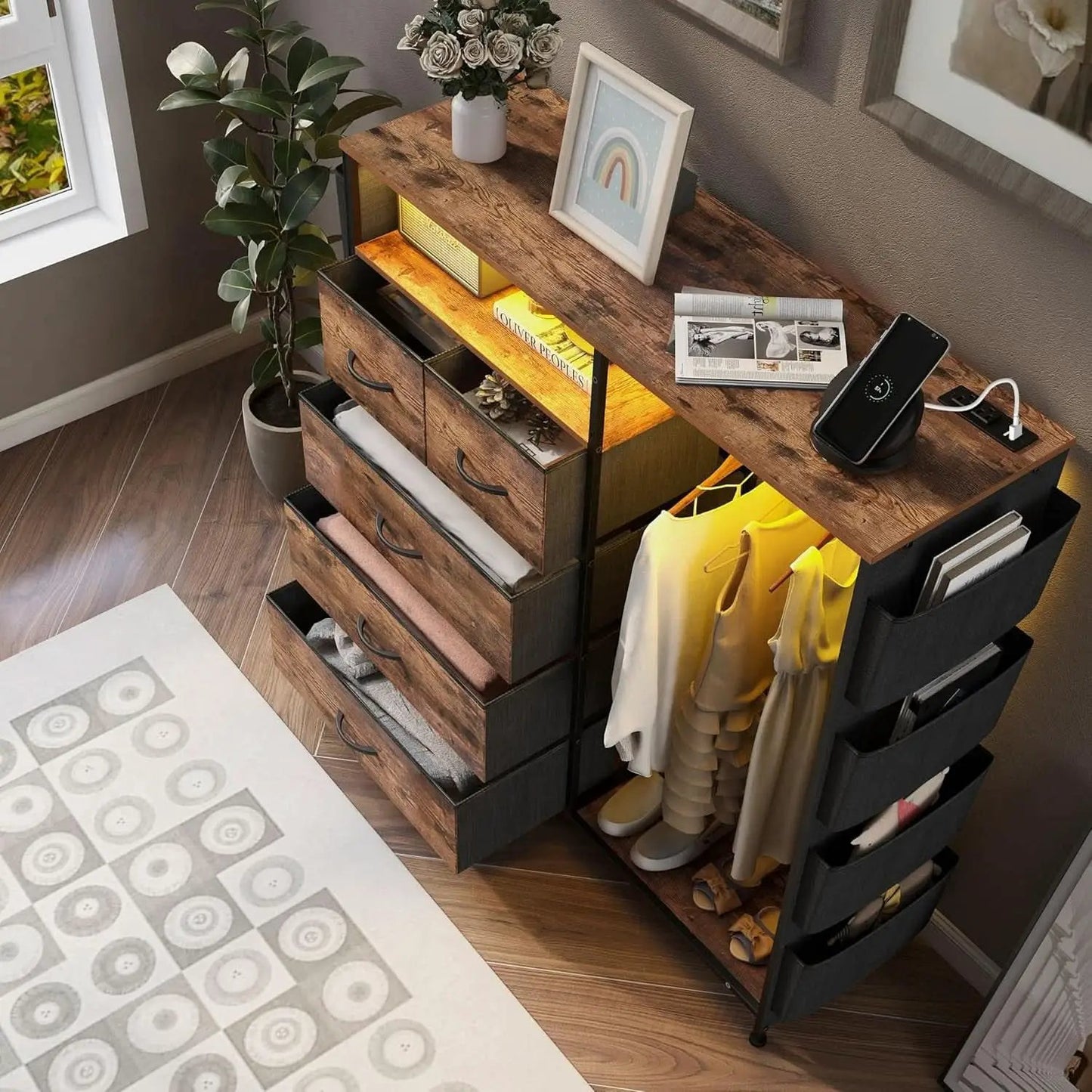 Matte Black Dresser With LED Charging Station For Bedroom from PriceLows™