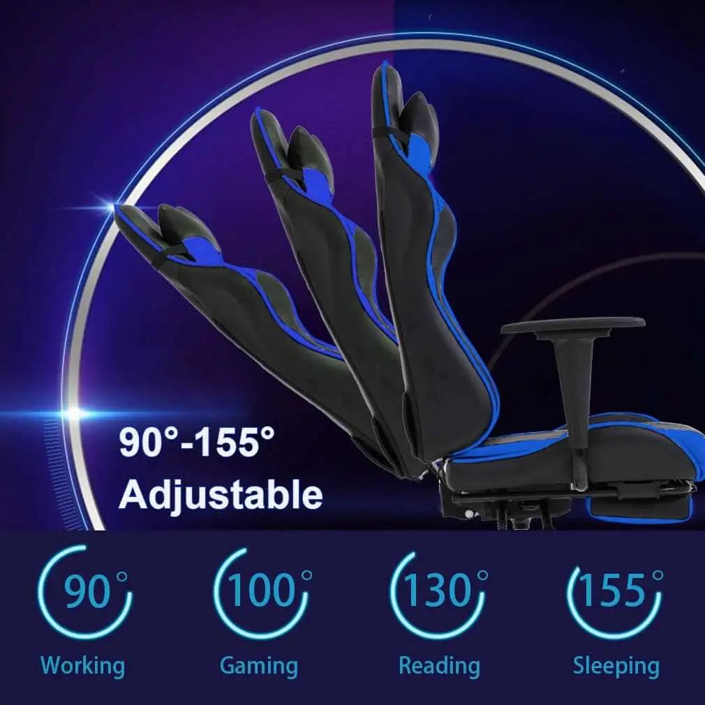 Blue Gaming Chair With Footrest And Lumbar Support For Desk from PriceLows™