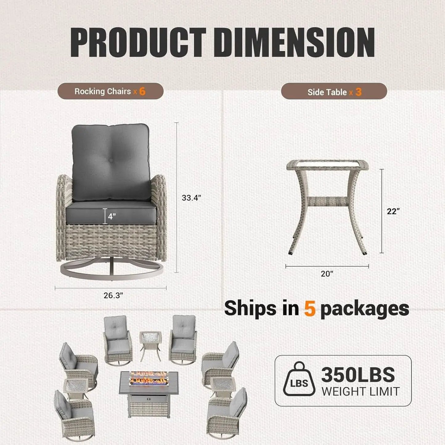 Patio Swivel Rocking Chair Set with Fire Pit from PriceLows™