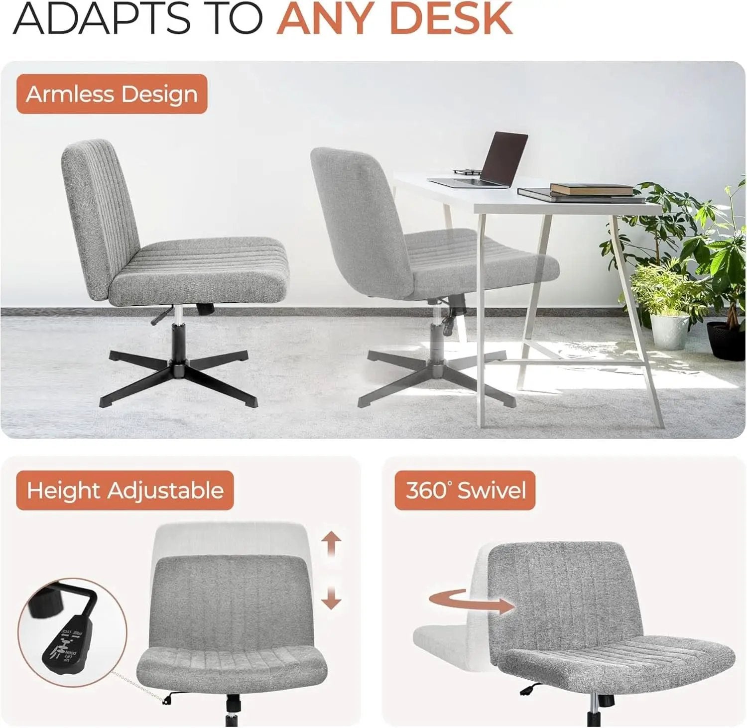 Cross Legged Office Chair Grey Wide Seat Adjustable Height from PriceLows™