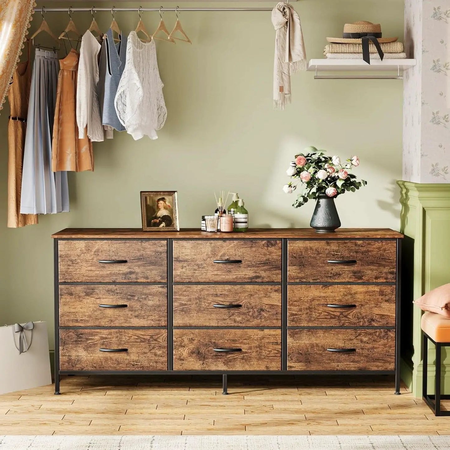 Rustic Brown 9 Drawer Dresser And TV Stand 47 Inch Wide from PriceLows™