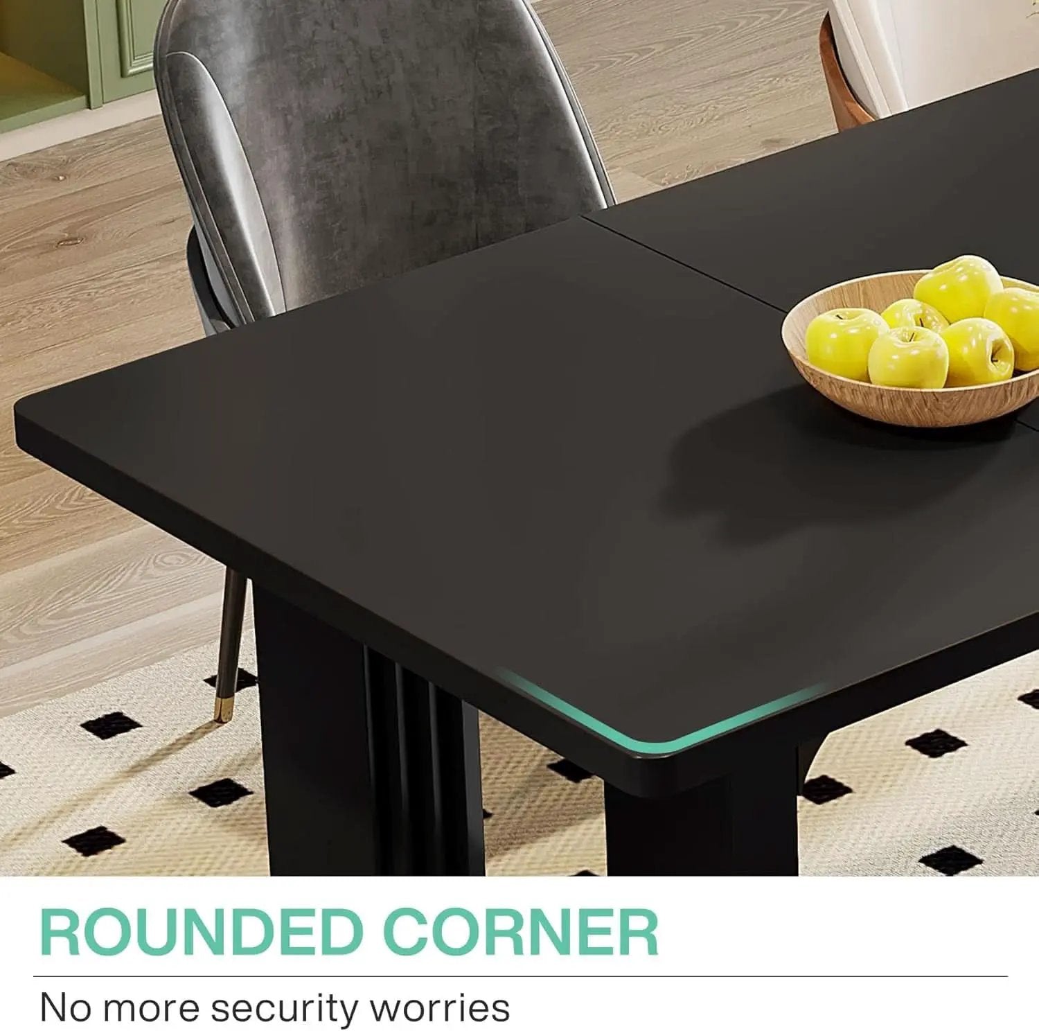 Black 71 Inch Dining Table For Six With Wood Pedestal from PriceLows™