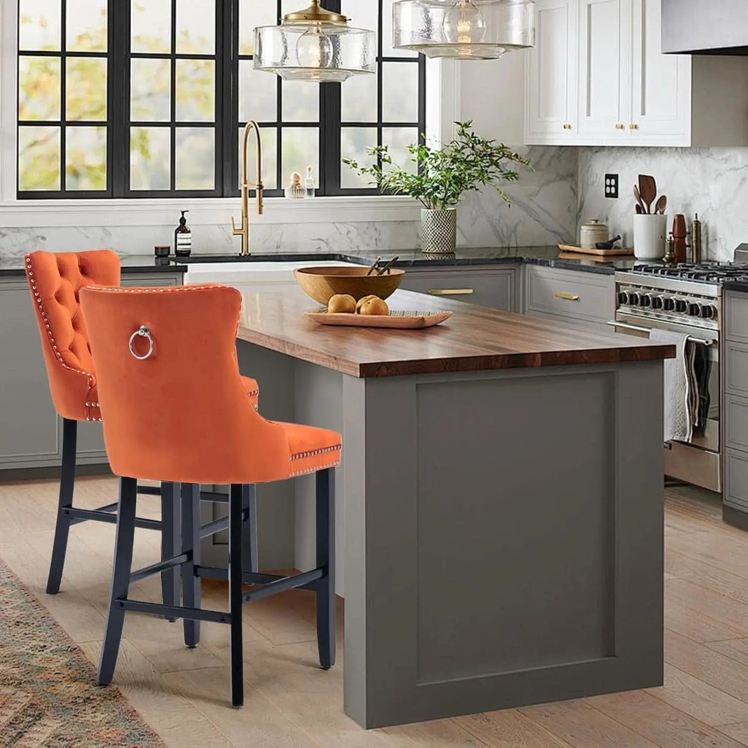 Velvet Upholstered Bar Stools Set Two with Back from PriceLows™